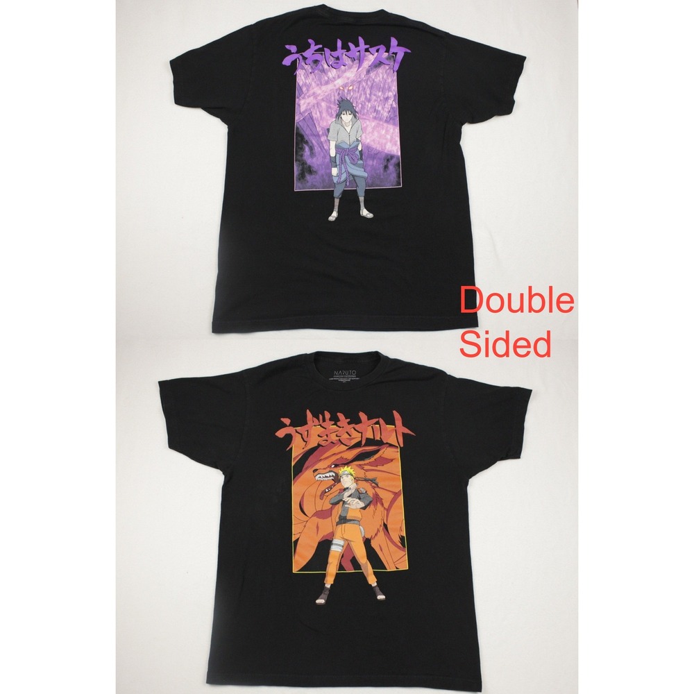 Naruto Shippuden Anime T Shirt Mens Large Double Sided Kurama Sasuke 2022